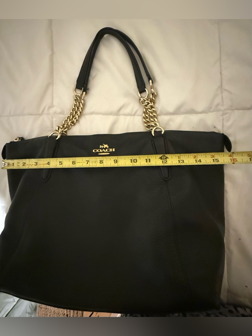 Coach Ava Black Pebble Leather Chain-Handle Tote - Picture 13 of 16
